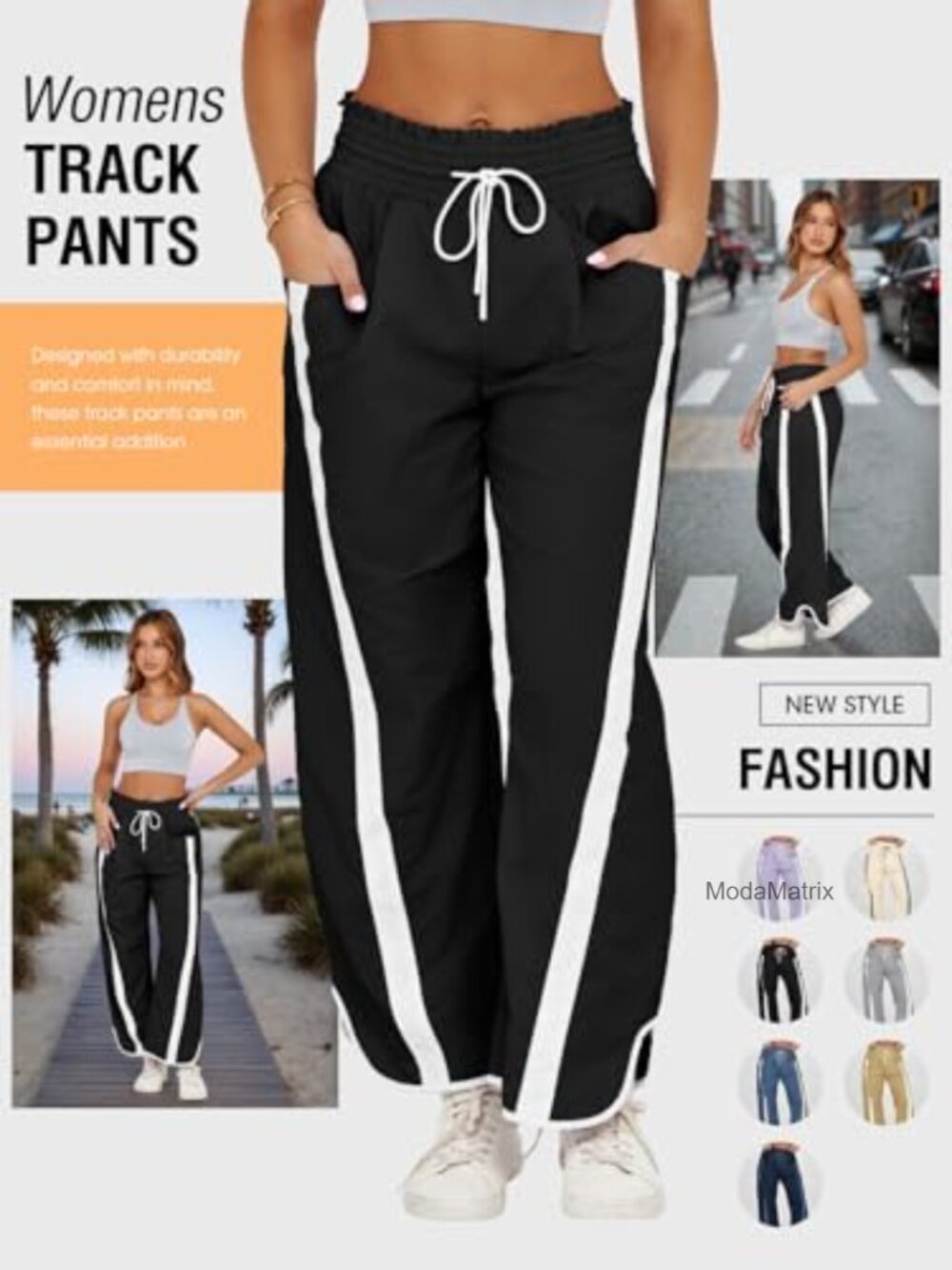 Baggy Wide Leg Track Pants Drawstring Elastic Waisted Y2K - Picture 4 of 7